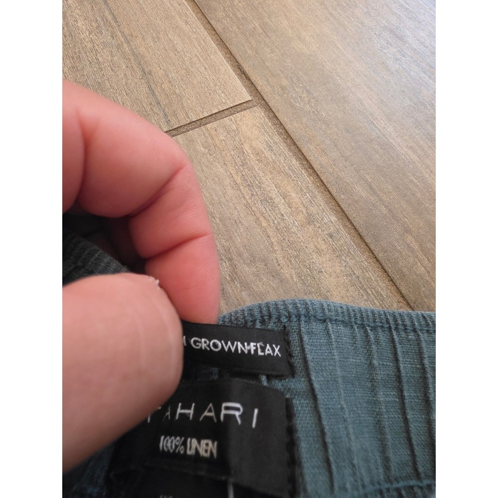 Tahari Women Teal Blue 100% Linen Wide Leg Cropped Pants Elastic Waist Large - Picture 6 of 15